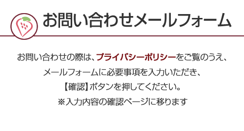 お問い合わせの際は、プライバシーポリシーをご覧のうえ、メールフォームに必要事項を入力いただき【確認】ボタンを押してください。※入力内容の確認ページに移ります