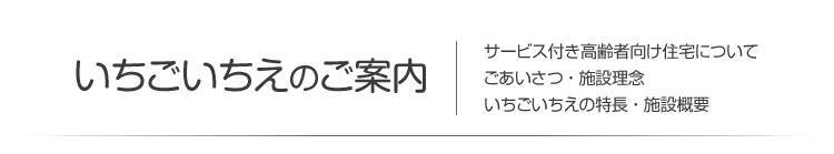 いちごいちえのご案内　サービス付き高齢者向け住宅について・ごあいさつ・施設理念・いちごいちえの特長・施設概要